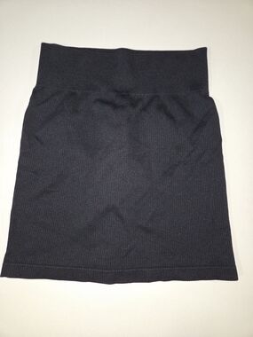 High-Waist Black Ribbed Pencil Skirt